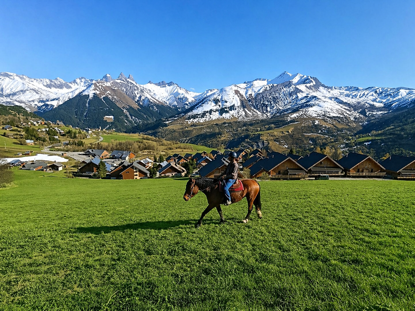 Randonnée à cheval en montagne devant les aiguille d'Arves